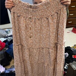 Wishlist Cream and Brown Smocked Tiered Maxi Skirt